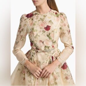 New ZIMMERMANN Hypnotic Lace Trim Mini Linen Dress Cream Cascade Size AU1